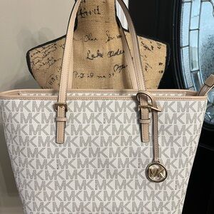 Michael Kors Cream and Tan Monogram Tote
